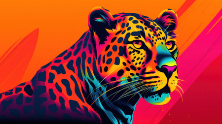 A painting of a leopard on a colorful background. AI generative image.の素材
