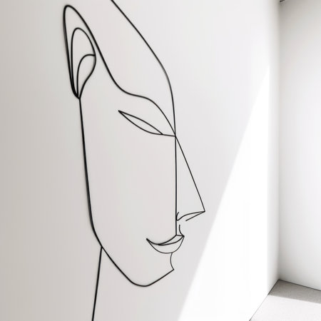 A drawing of a womans face on a wall. AI generative image.の素材