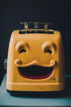 A yellow toaster with a smiley face on it. AI generative image.の素材
