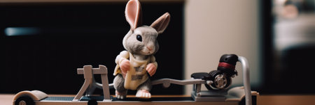 A toy rabbit sitting on top of a table. AI generative image.の素材