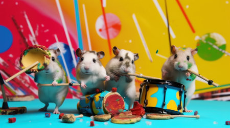 A group of hamsters playing a musical instrument. AI generative image.の素材