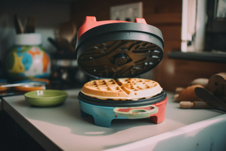 A waffle maker sitting on top of a counter. AI generative image.の素材