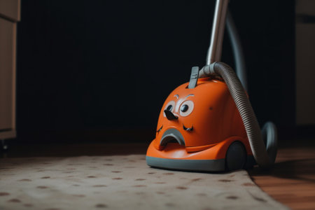 A small orange vacuum cleaner sitting on the floor. AI generative image.の素材