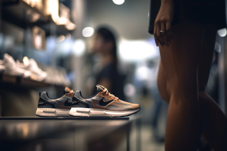 A pair of shoes sitting on top of a counter. AI generative image.の素材