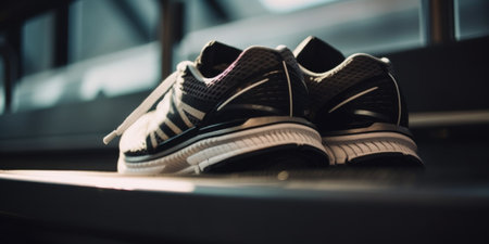 A pair of black and white running shoes. AI generative image.の素材