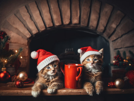 A couple of cats sitting next to each other. AI generative image.の素材