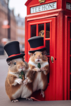 A couple of British hamsters fearing top hats. AI generative image.の素材