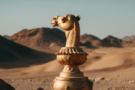 A statue of a camel in the desert. AI generative image.の素材