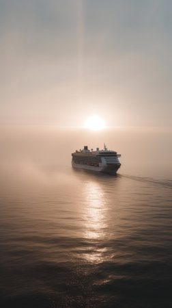 A cruise ship sailing in the middle of the ocean. AI generative image.の素材
