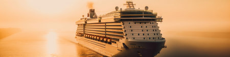 A cruise ship in the middle of a body of water. AI generative image.の素材