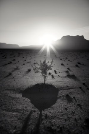 A lone tree in the middle of a desert. AI generative image.の素材