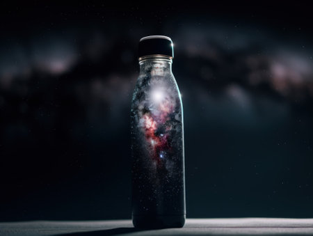 A bottle with a galaxy inside of it. AI generative image.の素材