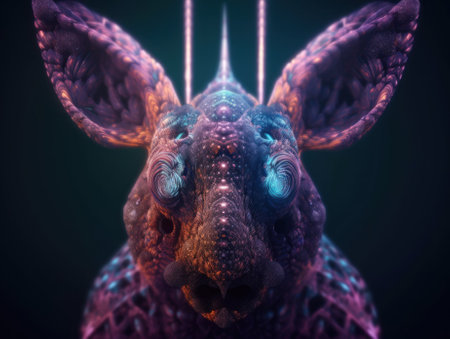 A close up of a animal with blue eyes. AI generative image.の素材