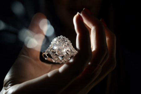 A person holding a diamond in their hand. AI generative image.の素材