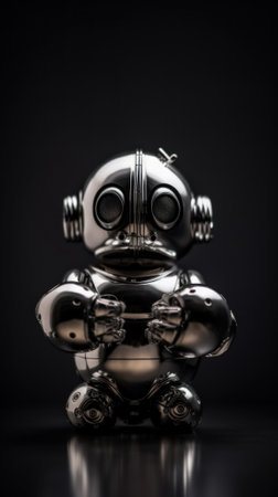 A silver robot sitting on top of a table. AI generative image.の素材