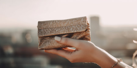 A person holding a purse in their hand. Generative AI image.の素材