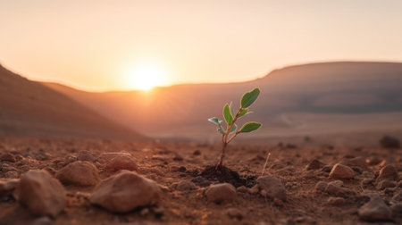 A small plant sprouting out of the ground. Generative AI image.の素材