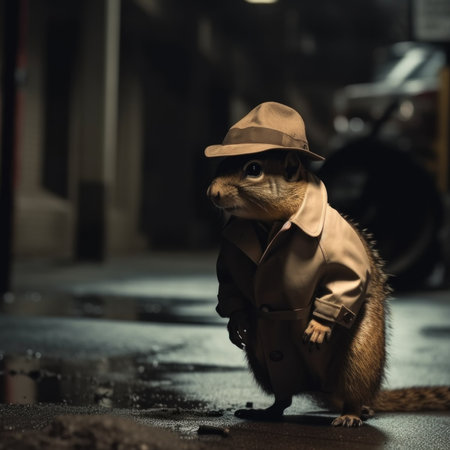 A cat wearing a hat and trench coat. Generative AI image.の素材
