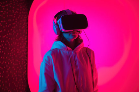 A person wearing a hoodie and a pair of headphones. Generative AI image.の素材