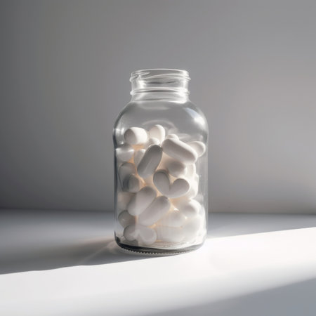 A glass jar filled with marshmallows sitting on a table. Generative AI image.の素材