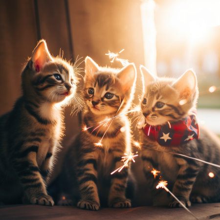 A group of kittens sitting next to each other. Generative AI image.の素材