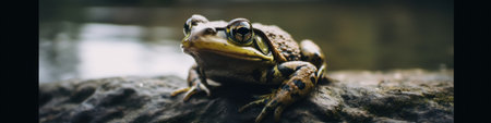A close up of a frog on a rock. Generative AI image.の素材