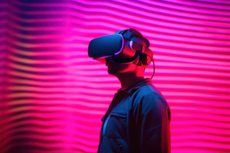 A man wearing a virtual reality headset. Generative AI image.の素材