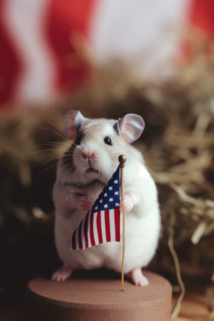 A hamster holding a small american flag. Generative AI image.の素材