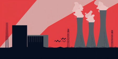 A picture of a factory with smoke coming out of it. Generative AI image.の素材
