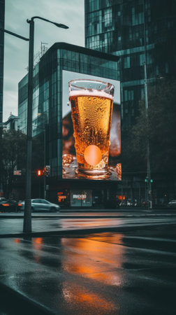 A glass of beer sitting on the side of a road. Generative AI image.の素材