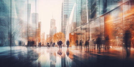 A group of people walking down a city street. Generative AI image.の素材