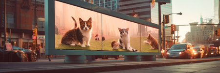 A group of cats sitting on top of a billboard. Generative AI image.の素材