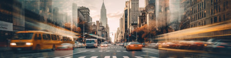 A blurry picture of a busy city street. Generative AI image.の素材