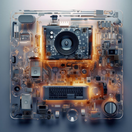 An electronic device with a speaker and a keyboard. Generative AI image.の素材