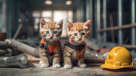 Two kittens sitting next to each other on a table. Generative AI image.の素材