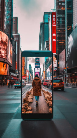 A person walking down a street in a city. Generative AI image.の素材