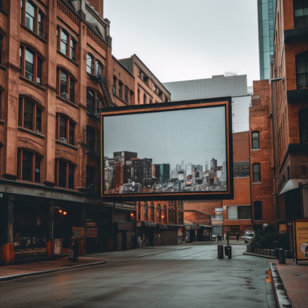 A city street with a billboard on the side of it. Generative AI image.の素材