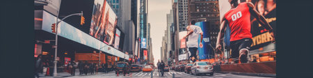 A city street filled with lots of tall buildings. Generative AI image.の素材