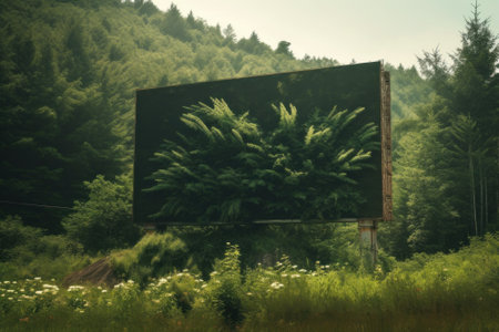A billboard with a picture of a plant on it. Generative AI image.の素材