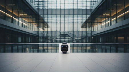 A black suitcase sitting on top of a tiled floor. Generative AI image.の素材