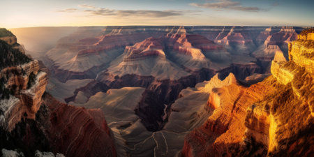 A view of the grand canyon at sunset. Generative AI image.の素材