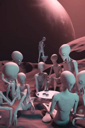 A group of aliens sitting around a table. Generative AI image.の素材