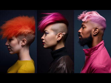 A group of people with different colored hair. Generative AI image.の素材