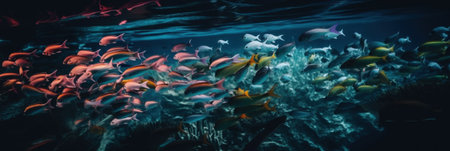 A large group of fish swimming in the ocean. Generative AI image.の素材