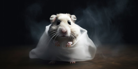 A hamster sitting on top of a white cloth. Generative AI image.の素材