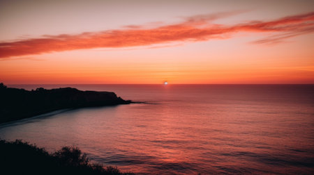 The sun is setting over the ocean on a clear day. Generative AI image.の素材