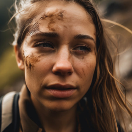 A woman with dirt all over her face. Generative AI image.の素材