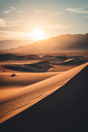 The sun is setting over the sand dunes. Generative AI image.の素材
