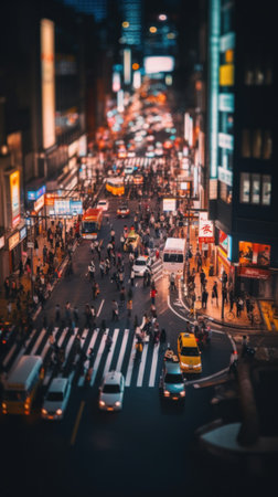 A city street filled with lots of traffic at night. Generative AI image.の素材