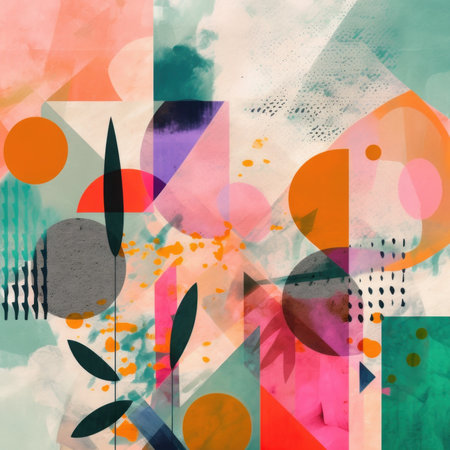 An abstract painting of a flower and leaves. Generative AI image.の素材